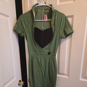 Pinup Couture Veronica dress, green/black, size S, EUC